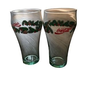 12 Oz Coca Cola Christmas Holly Leaves Glasses Set Of 2
